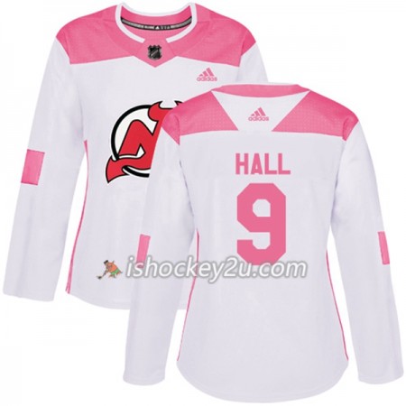 Dame NHL New Jersey Devils Trøje Taylor Hall 9 Adidas 2017-2018 Hvid Lyserød Fashion Authentic